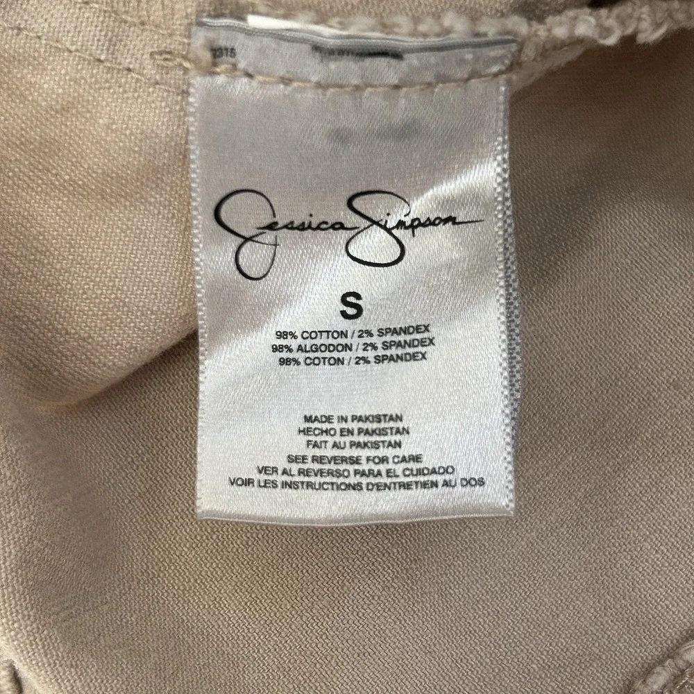 Jessica Simpson Denim Jacket Girls Size Small Tan Khaki Button‎ Front Trucker